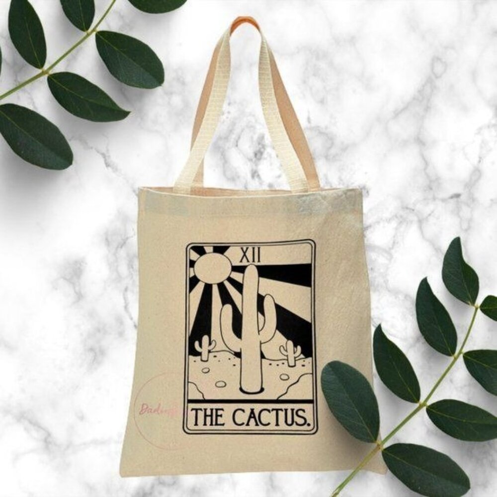 The Cactus Tarot Card Reusable Canvas Tote - Natural